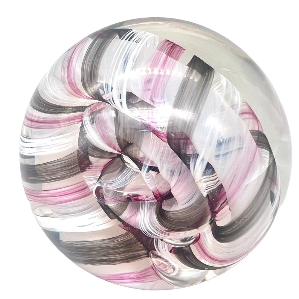 Caithness Glass Paperweight Ribbons Swirl Snail Pink White Black Scotland 3" - Picture 8 of 11